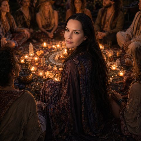 A ceremony circle gathered around candlelight